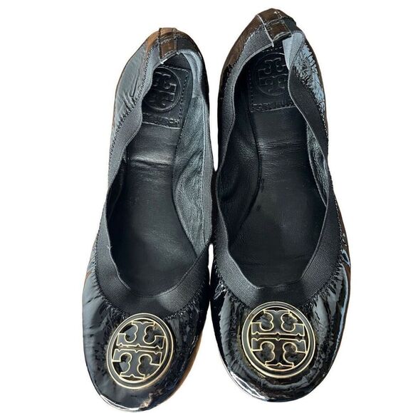 Tory Burch Caroline Women's Black Patent Leather Slip On Ballet Flats Size 7M - Picture 2 of 9